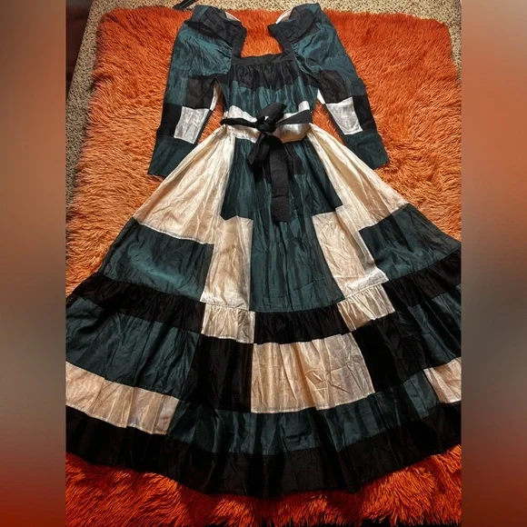 Ulla Johnson Colorblock Midi Dress in Black, Gold, and Cream - Picture 5 of 11